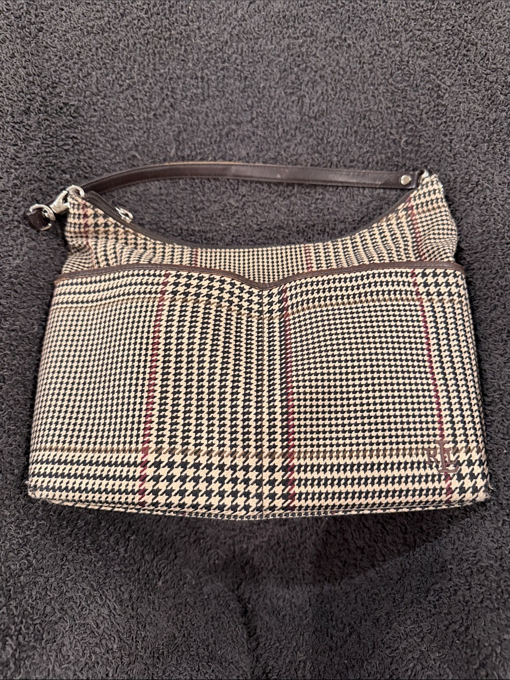 Ralph Lauren Classic Houndstooth Shoulder Bag in Black & Cream